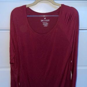 American Eagle Outfitters Maroon Soft Long Sleeve Shirt